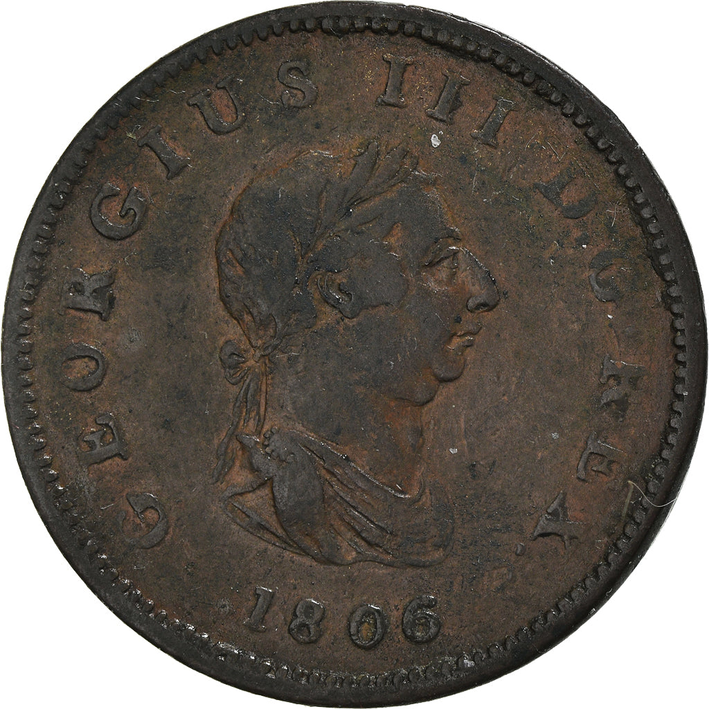 Moneta, Gran Bretagna, George III, 1/2 Penny, 1806, MB+, Rame, KM:662
