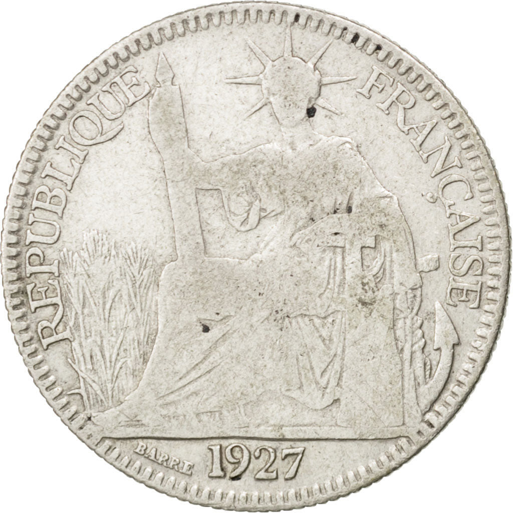 FRENCH INDO-CHINA, 10 Cents, 1927, Paris, KM #16.1, VF(20-25), Silver, Lecompte.