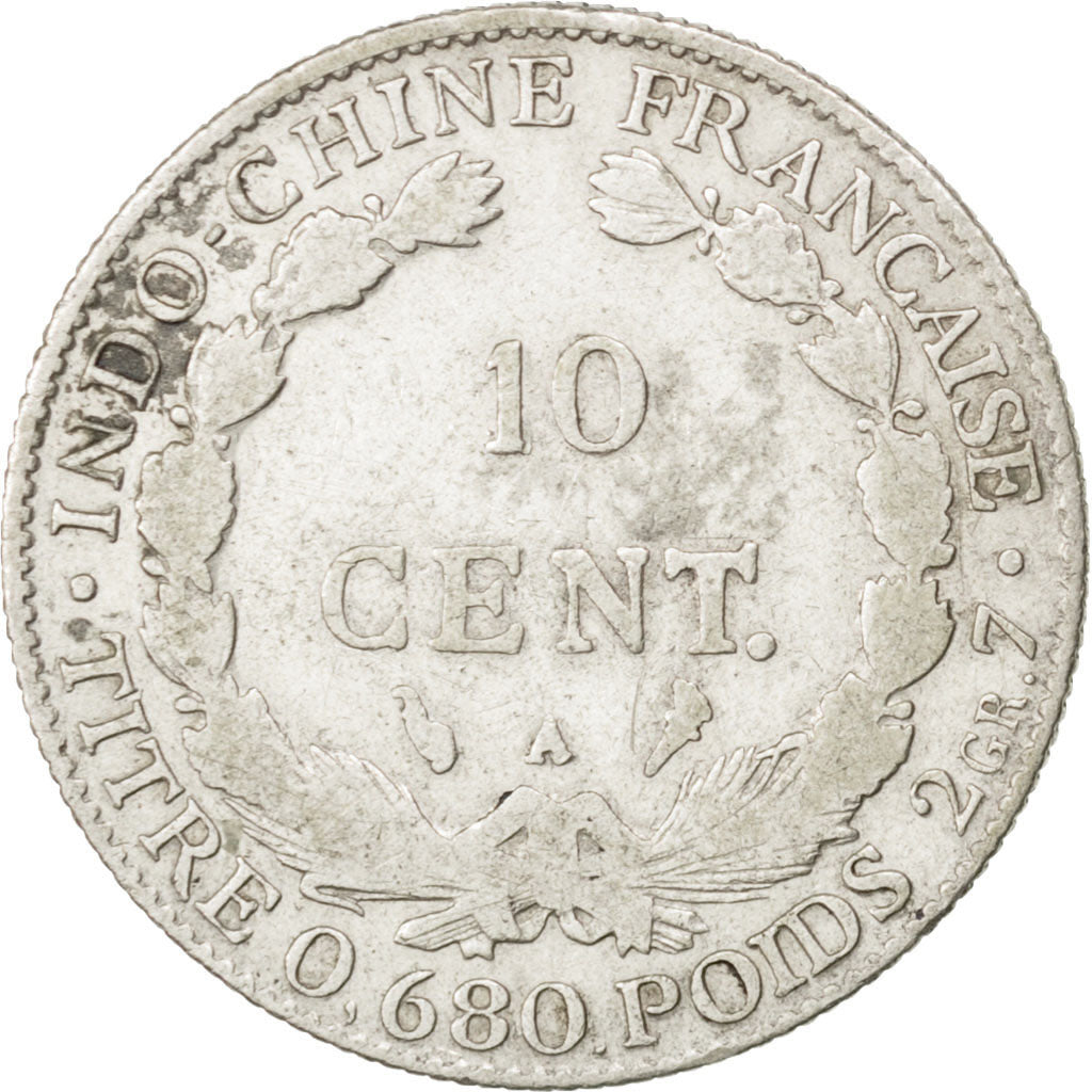 FRENCH INDO-CHINA, 10 Cents, 1927, Paris, KM #16.1, VF(20-25), Silver, Lecompte.