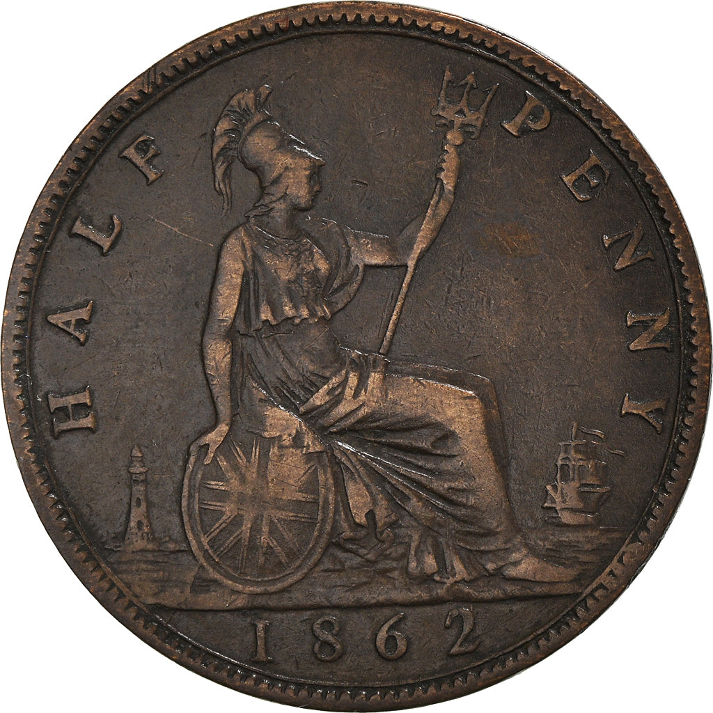 Coin, Great Britain, Victoria, 1/2 Penny, 1862, EF(40-45), Bronze, KM:748.2
