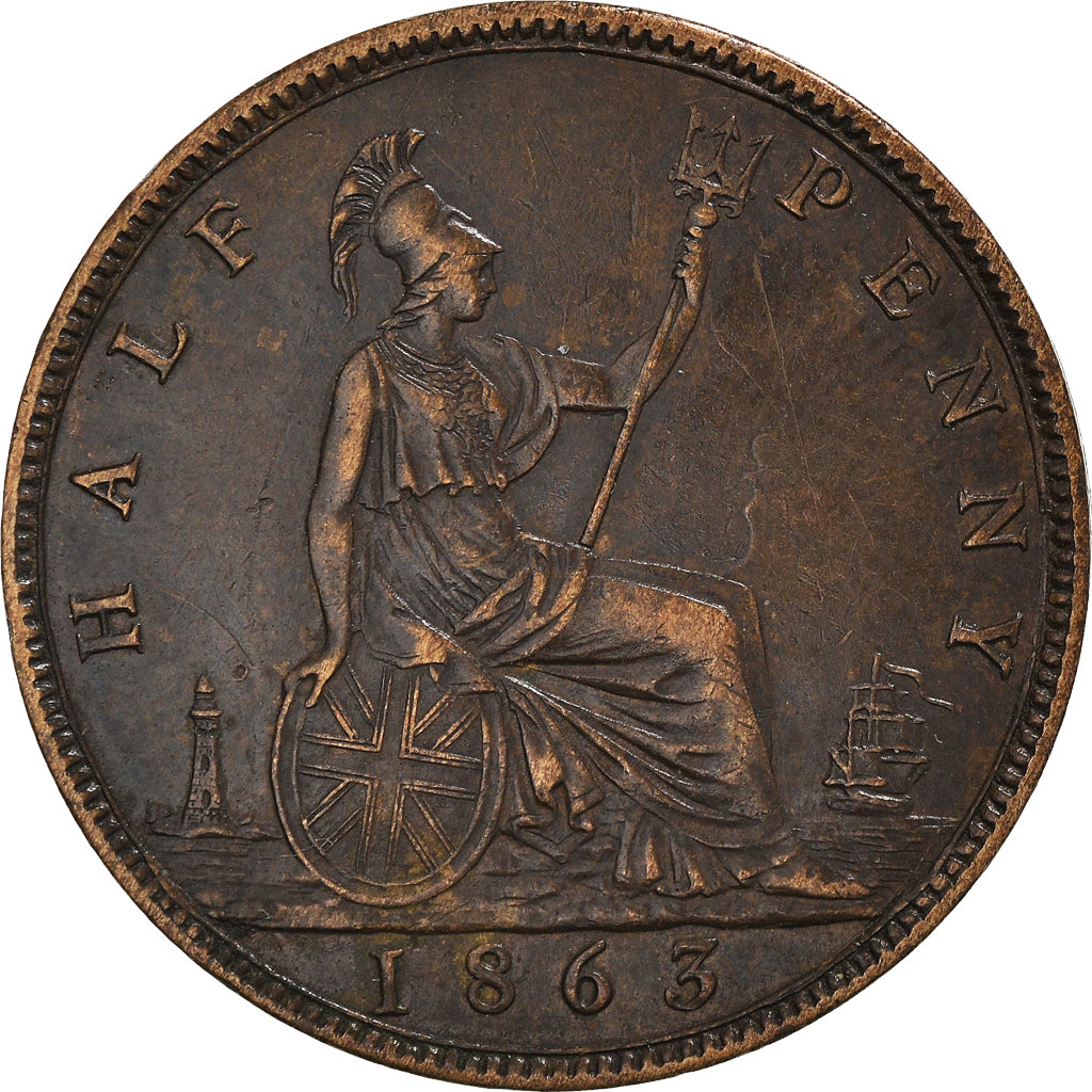 Coin, Great Britain, Victoria, 1/2 Penny, 1863, EF(40-45), Bronze, KM:748.2