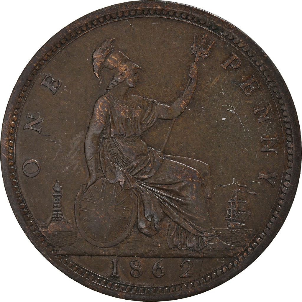 Coin, Great Britain, Victoria, Penny, 1862, AU(50-53), Bronze, KM:749.2