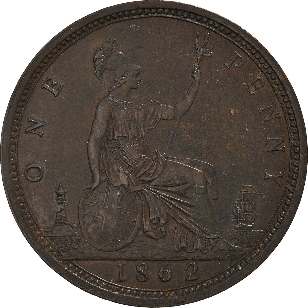 Coin, Great Britain, Victoria, Penny, 1862, AU(50-53), Bronze, KM:749.2