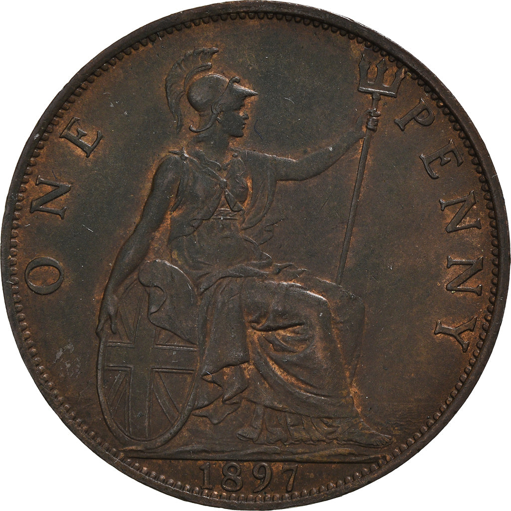 Coin, Great Britain, Victoria, Penny, 1897, AU(50-53), Bronze, KM:790