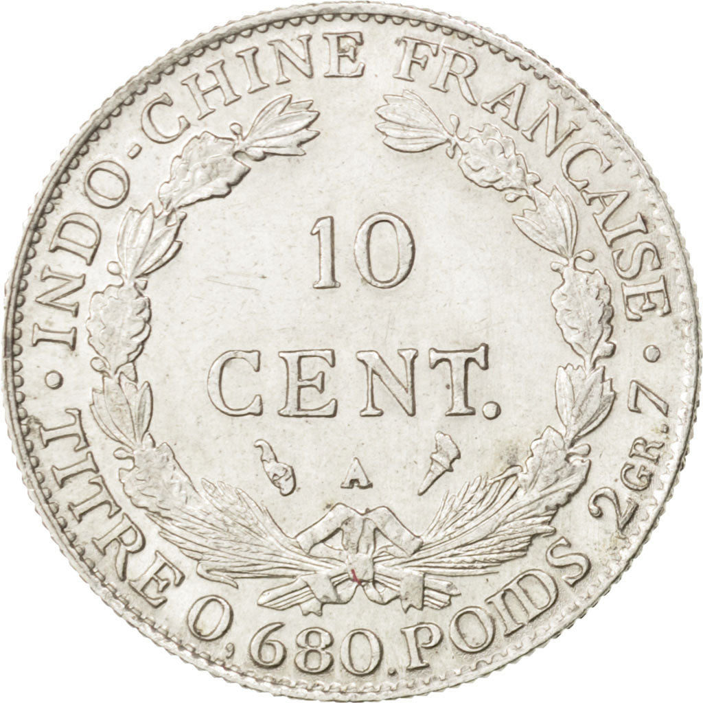 FRENCH INDO-CHINA, 10 Cents, 1928, Paris, KM #16.1, graded, PCGS, MS(60-62),...