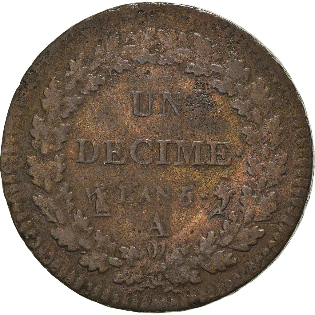 Coin, France, Dupré, Decime, AN 5, Paris, VF(20-25), Bronze, KM:644.1