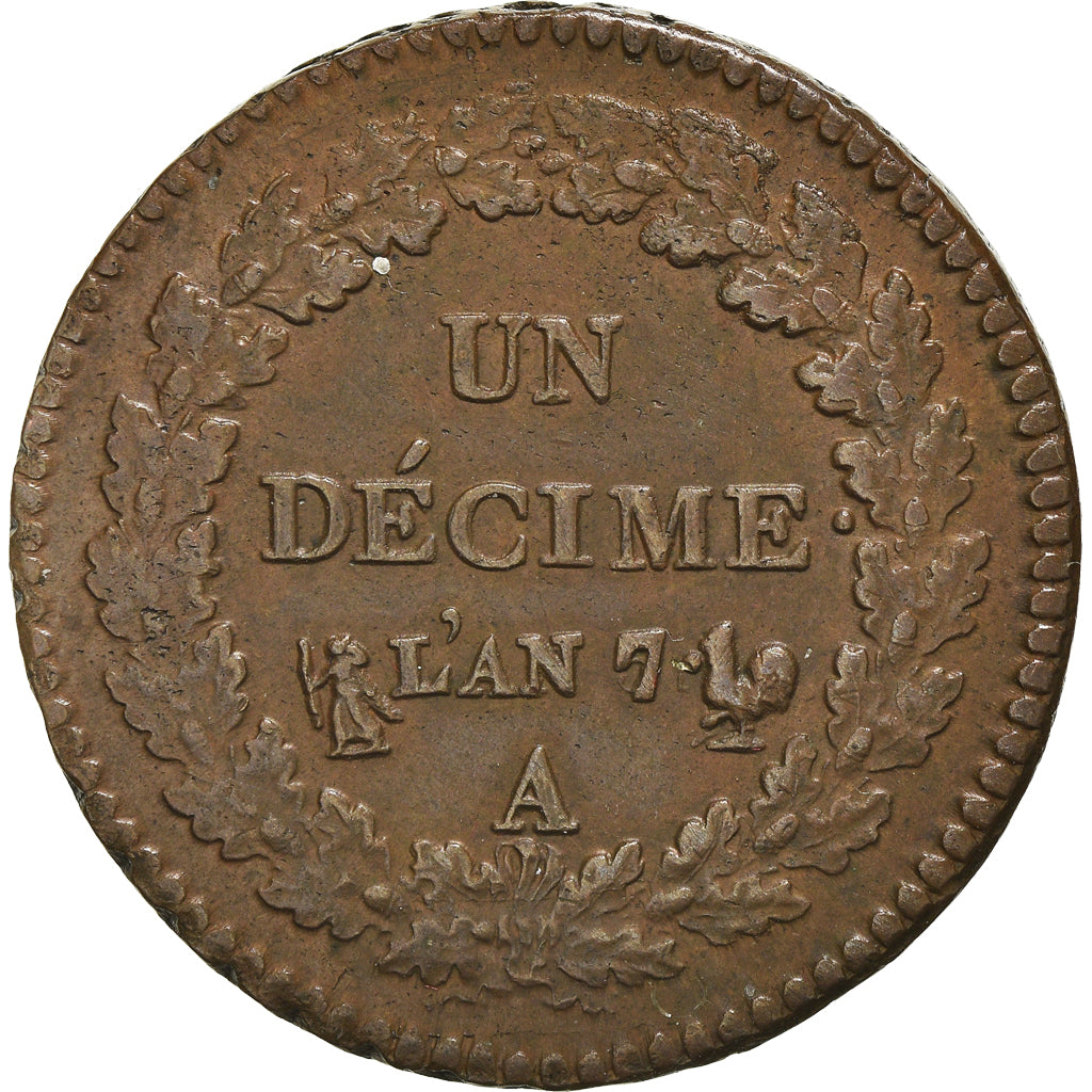 Coin, France, Decime, AN 7/5, Paris, Coq/Corne, EF(40-45), Bronze, Gadoury:187