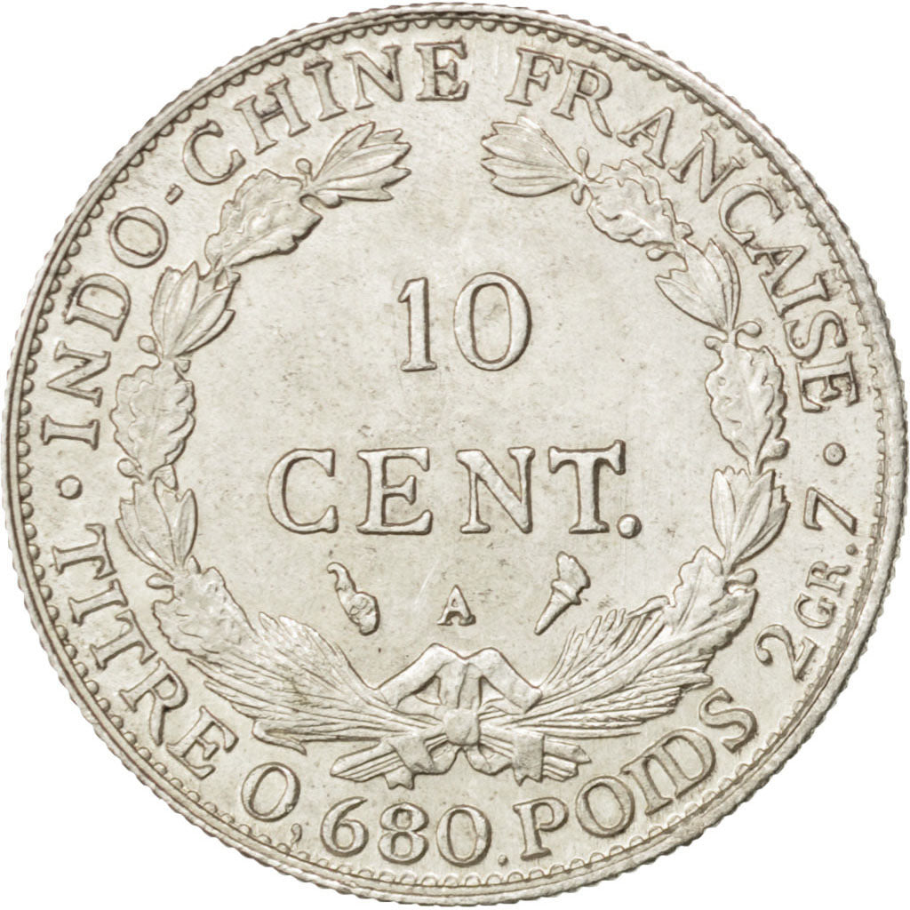 FRENCH INDO-CHINA, 10 Cents, 1929, Paris, KM #16.1, AU(50-53), Silver, Lecompte.