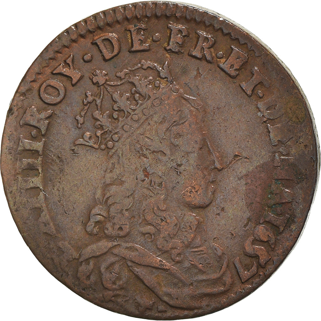 Moneda, Francia, Louis XIV, Liard de France au buste juvénile, deuxième type