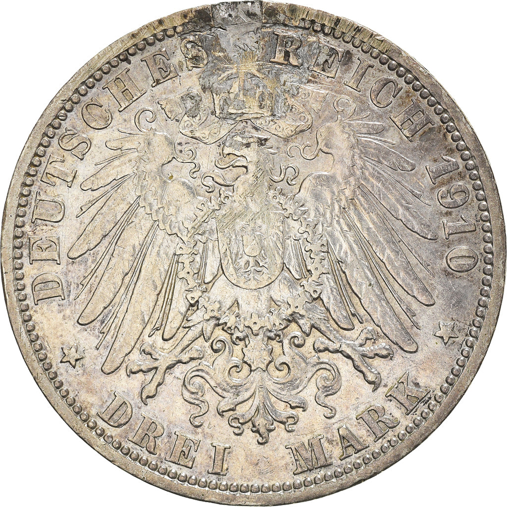 Coin, German States, PRUSSIA, Wilhelm II, 3 Mark, 1910, Berlin, EF(40-45)