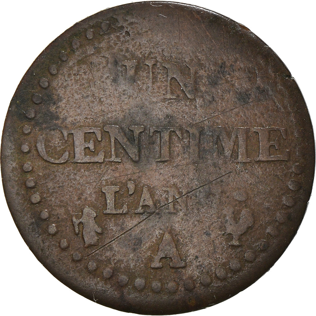 Moneda, Francia, Dupré, Centime, AN 7, Paris, BC+, Bronce, KM:646, Gadoury:76