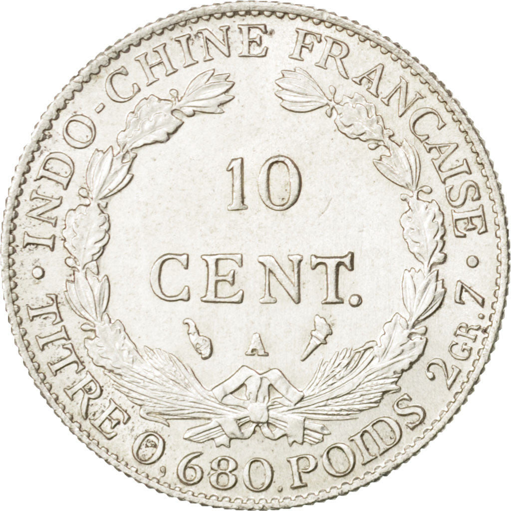 FRENCH INDO-CHINA, 10 Cents, 1930, Paris, KM #16.1, MS(60-62), Silver, Lecompte.