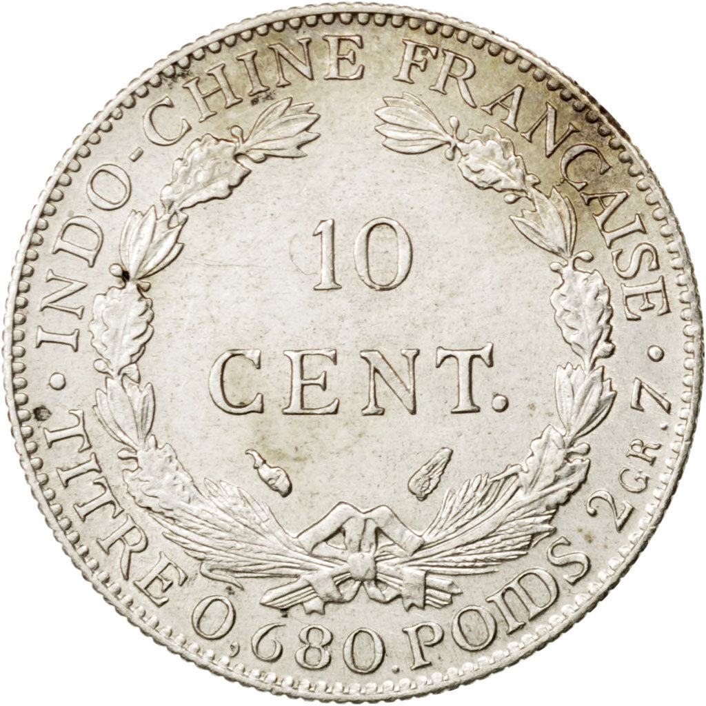 FRENCH INDO-CHINA, 10 Cents, 1937, Paris, KM #16.2, AU(50-53), Silver, Lecompte.