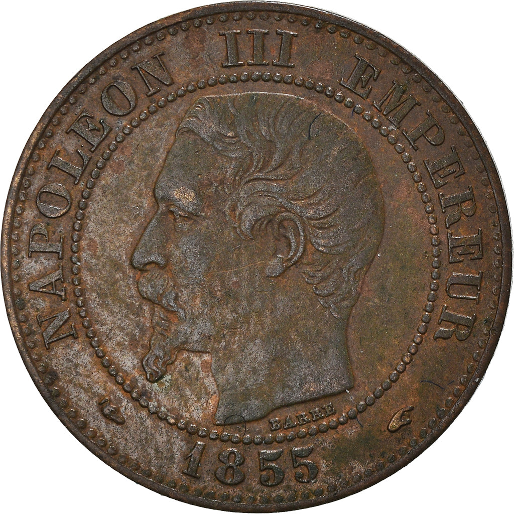 Moneta, Francia, Napoleon III, 2 Centimes, 1855, Paris, BB, Bronzo, KM:776.1