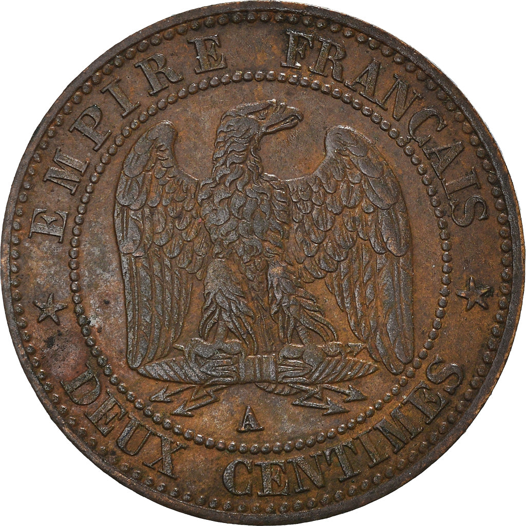 Moneta, Francia, Napoleon III, 2 Centimes, 1855, Paris, BB, Bronzo, KM:776.1