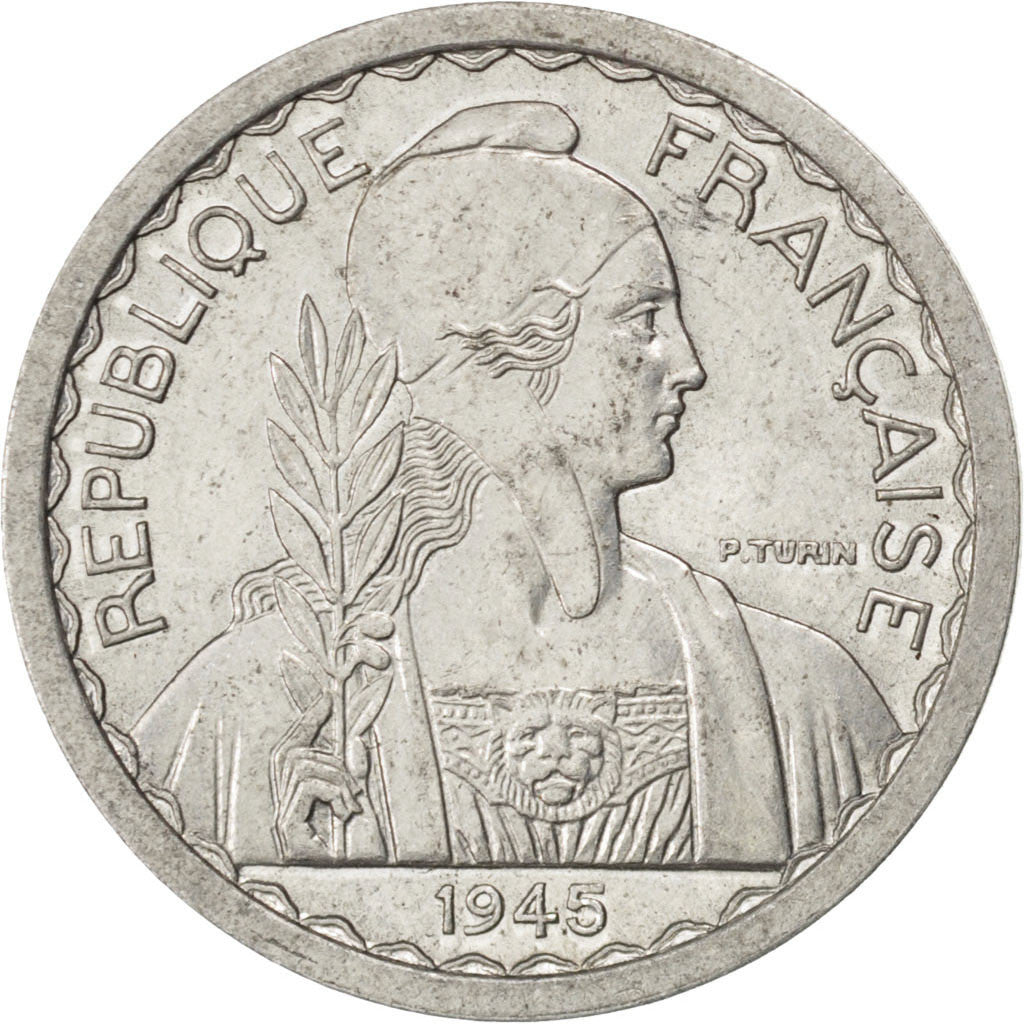 French Indochina, 10 Cents, 1945, Paris, Pattern, Aluminum, AU(55-58)
