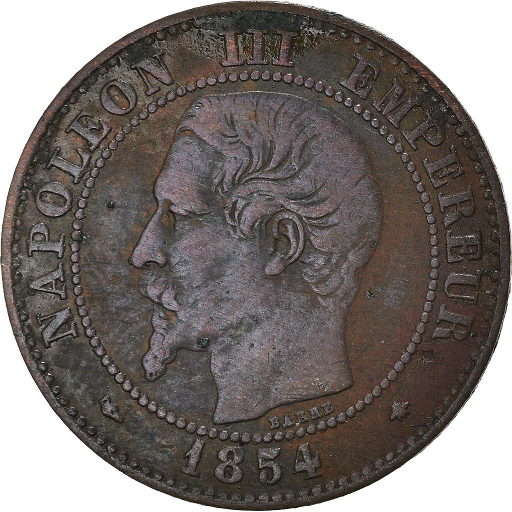 Moneta, Francia, Napoleon III, 2 Centimes, 1854, Strasbourg, MB+, Bronzo