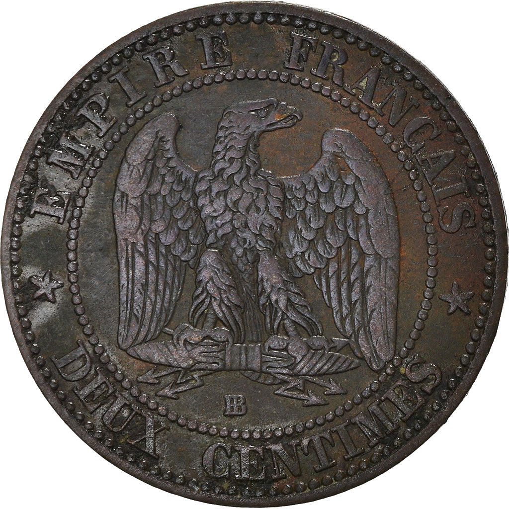 Moneta, Francia, Napoleon III, 2 Centimes, 1854, Strasbourg, MB+, Bronzo