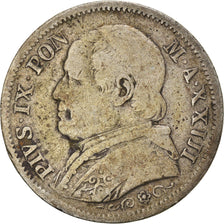 Moneda, Estados italianos, PAPAL STATES, Pius IX, Lira, 1869, Roma, BC+, Plata