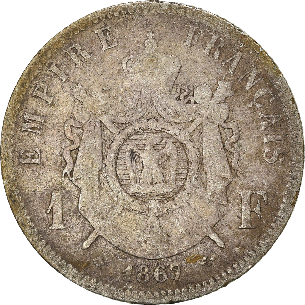 Monnaie, France, Napoleon III, Franc, 1867, Paris, B+, Argent, Gadoury:463
