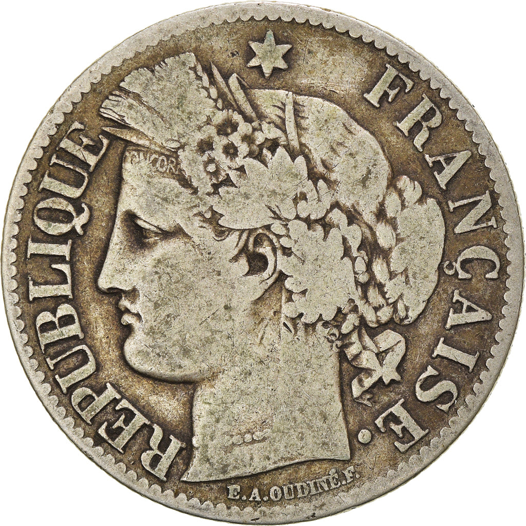 Moneta, Francia, Cérès, 2 Francs, 1871, Paris, Petit A, MB, Argento, KM:817.1