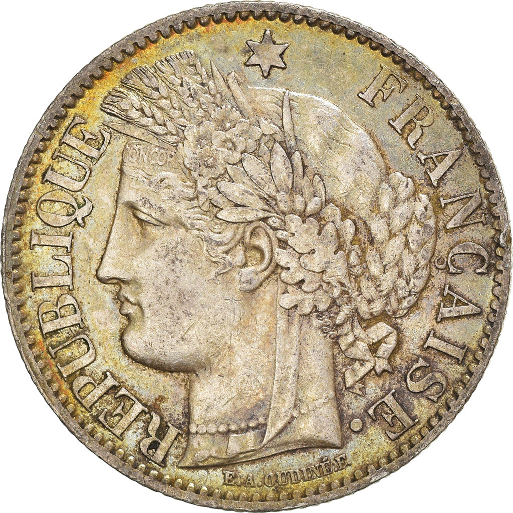 Moneta, Francja, Cérès, 2 Francs, 1887, Paris, AU(50-53), Srebro, KM:817.1