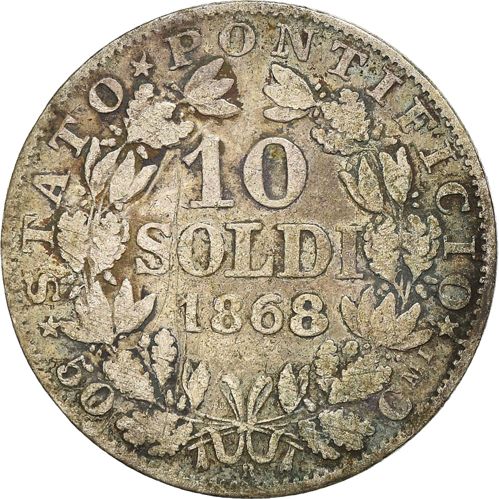 Moneda, Estados italianos, PAPAL STATES, Pius IX, 10 Soldi, 50 Centesimi, 1868