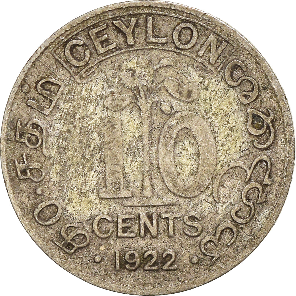 Coin, Ceylon, George V, 10 Cents, 1922, British Royal Mint, VF(30-35), Silver