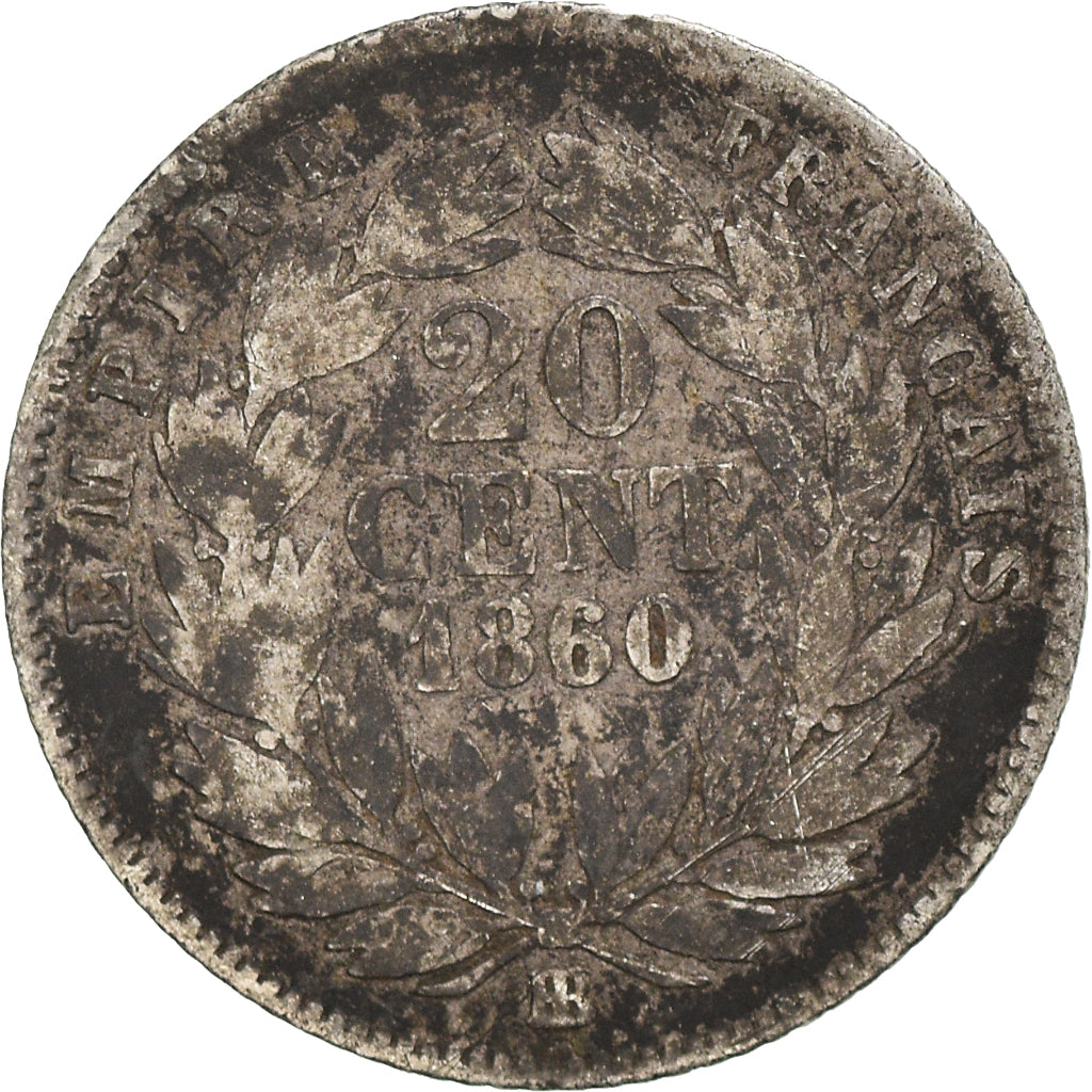 Coin, France, Napoleon III, 20 Centimes, 1860, Strasbourg, VF(20-25), Silver