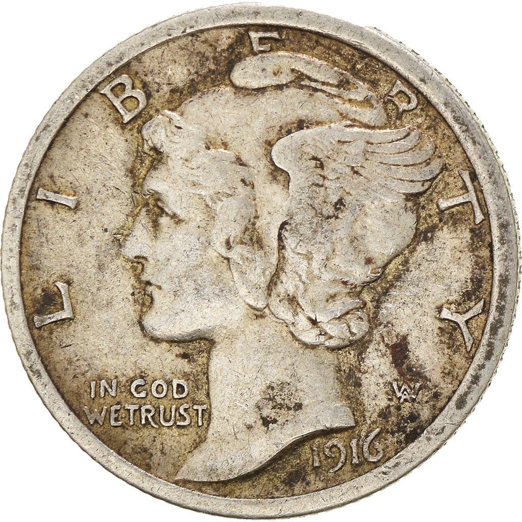 Coin, United States, Mercury Dime, Dime, 1916, U.S. Mint, Philadelphia