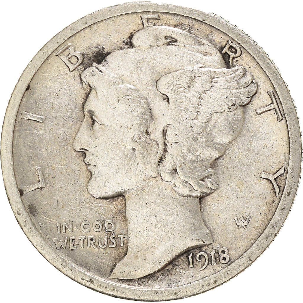Coin, United States, Mercury Dime, Dime, 1918, U.S. Mint, San Francisco