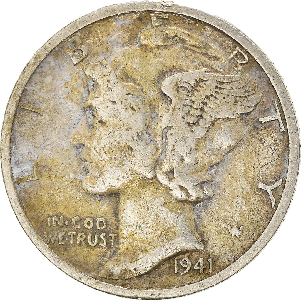 Coin, United States, Mercury Dime, Dime, 1941, U.S. Mint, San Francisco
