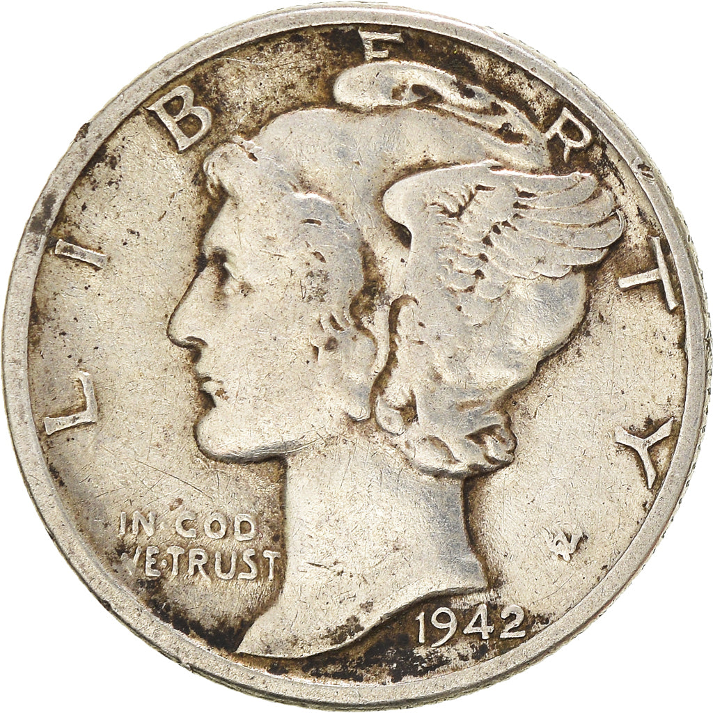 Coin, United States, Mercury Dime, Dime, 1942, U.S. Mint, Philadelphia