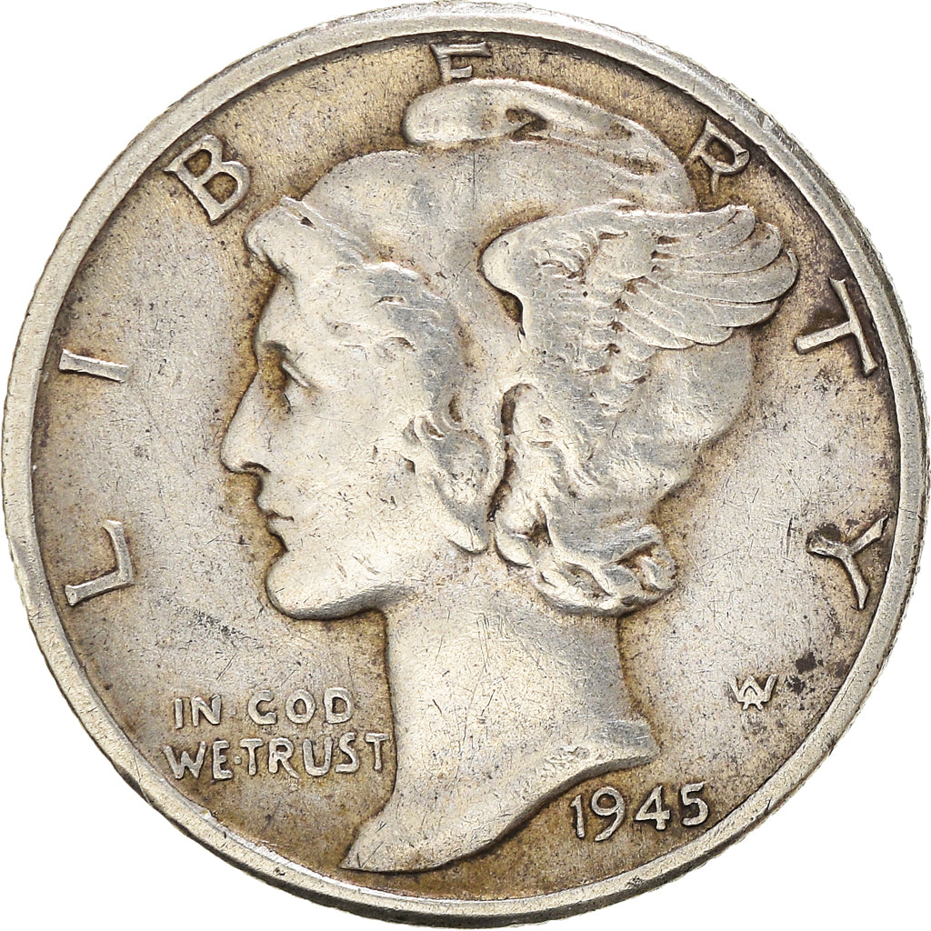 Coin, United States, Mercury Dime, Dime, 1945, U.S. Mint, Philadelphia