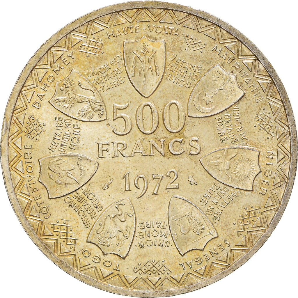 Coin, West African States, 500 Francs, 1972, AU(55-58), Silver, KM:7
