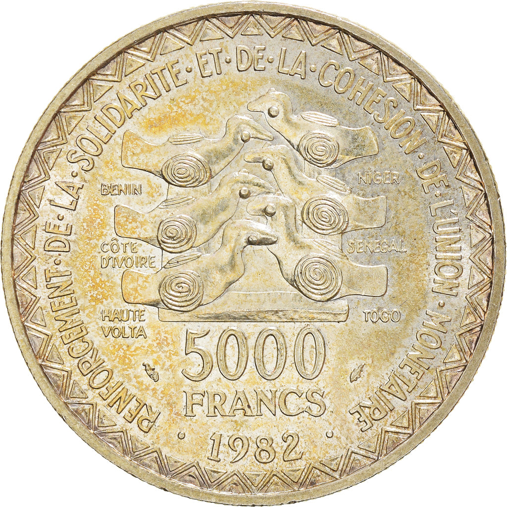 Moneta, Stati dell'Africa occidentale, 5000 Francs, 1982, SPL, Argento, KM:11