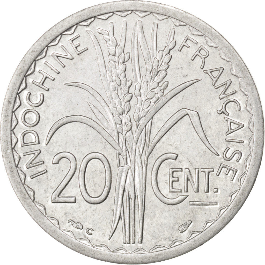 Coin, French Indochina, 20 Cents, 1945, Castelsarrasin, MS(60-62), Aluminum