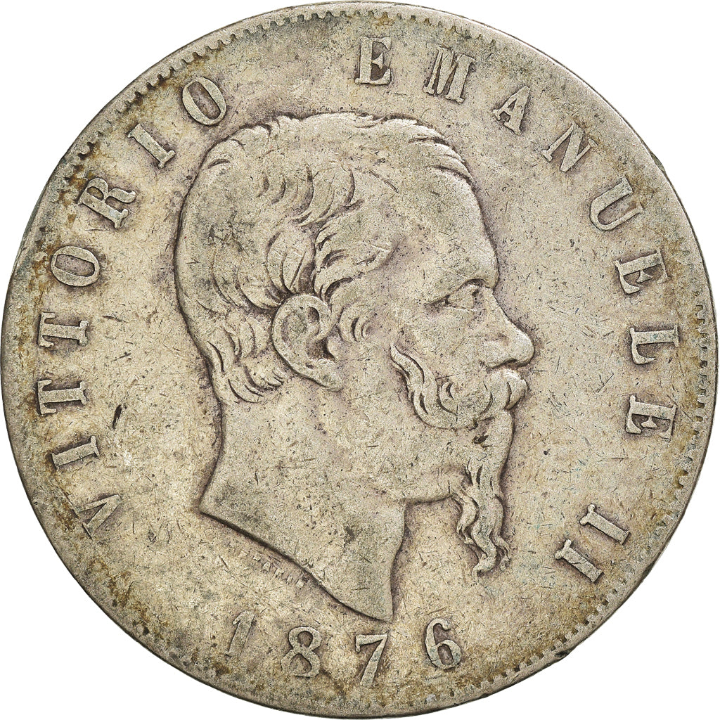 Moneta, Italia, Vittorio Emanuele II, 5 Lire, 1876, Rome, MB+, Argento, KM:8.4