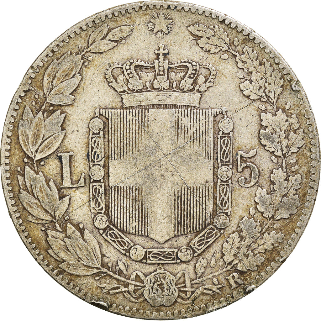 Coin, Italy, Umberto I, 5 Lire, 1879, Rome, VF(20-25), Silver, KM:20