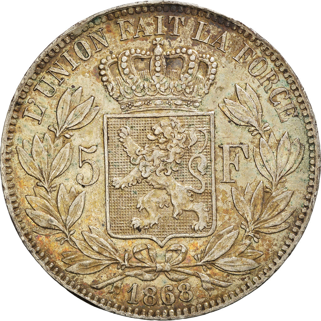 Moneta, Belgio, Leopold II, 5 Francs, 5 Frank, 1868, BB, Argento, KM:24