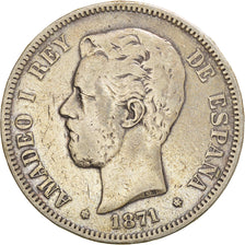 Münze, Spanien, Amadeao I, 5 Pesetas, 1871, Madrid, S, Silber, KM:666