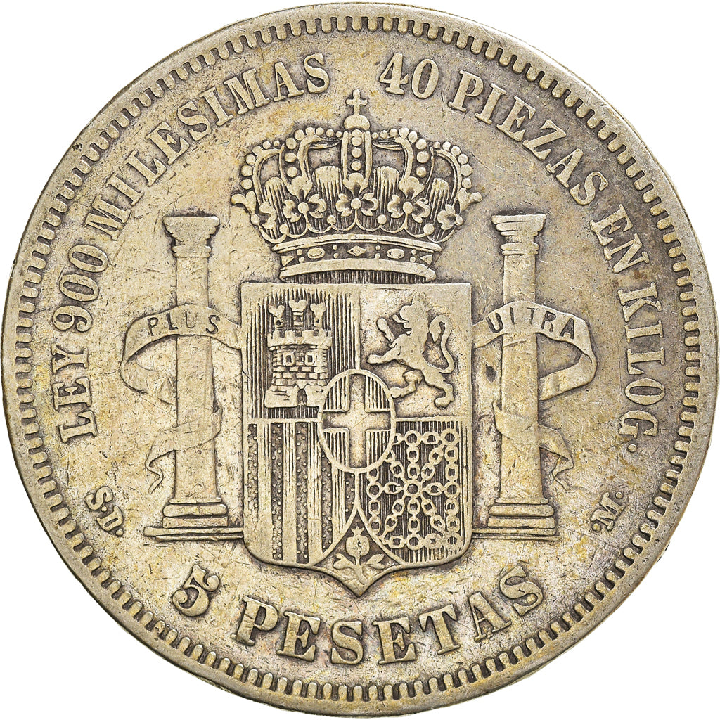 Münze, Spanien, Amadeao I, 5 Pesetas, 1871, Madrid, S, Silber, KM:666