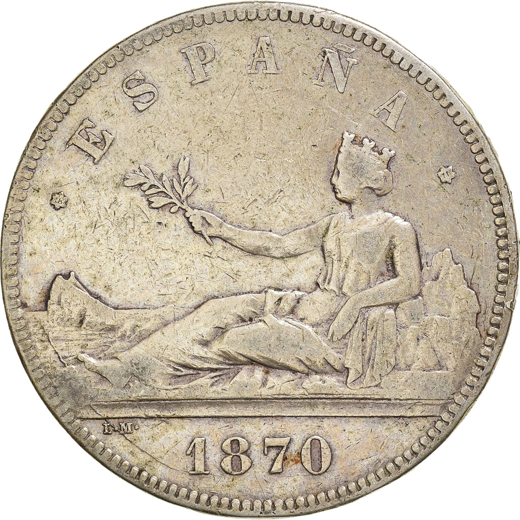 Coin, Spain, Provisional Government, 5 Pesetas, 1870, Madrid, VF(20-25), Silver