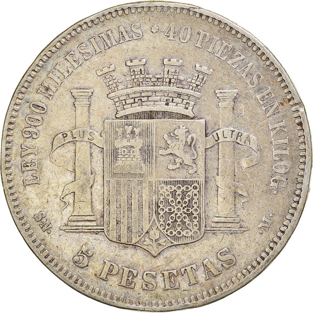 Coin, Spain, Provisional Government, 5 Pesetas, 1870, Madrid, VF(20-25), Silver