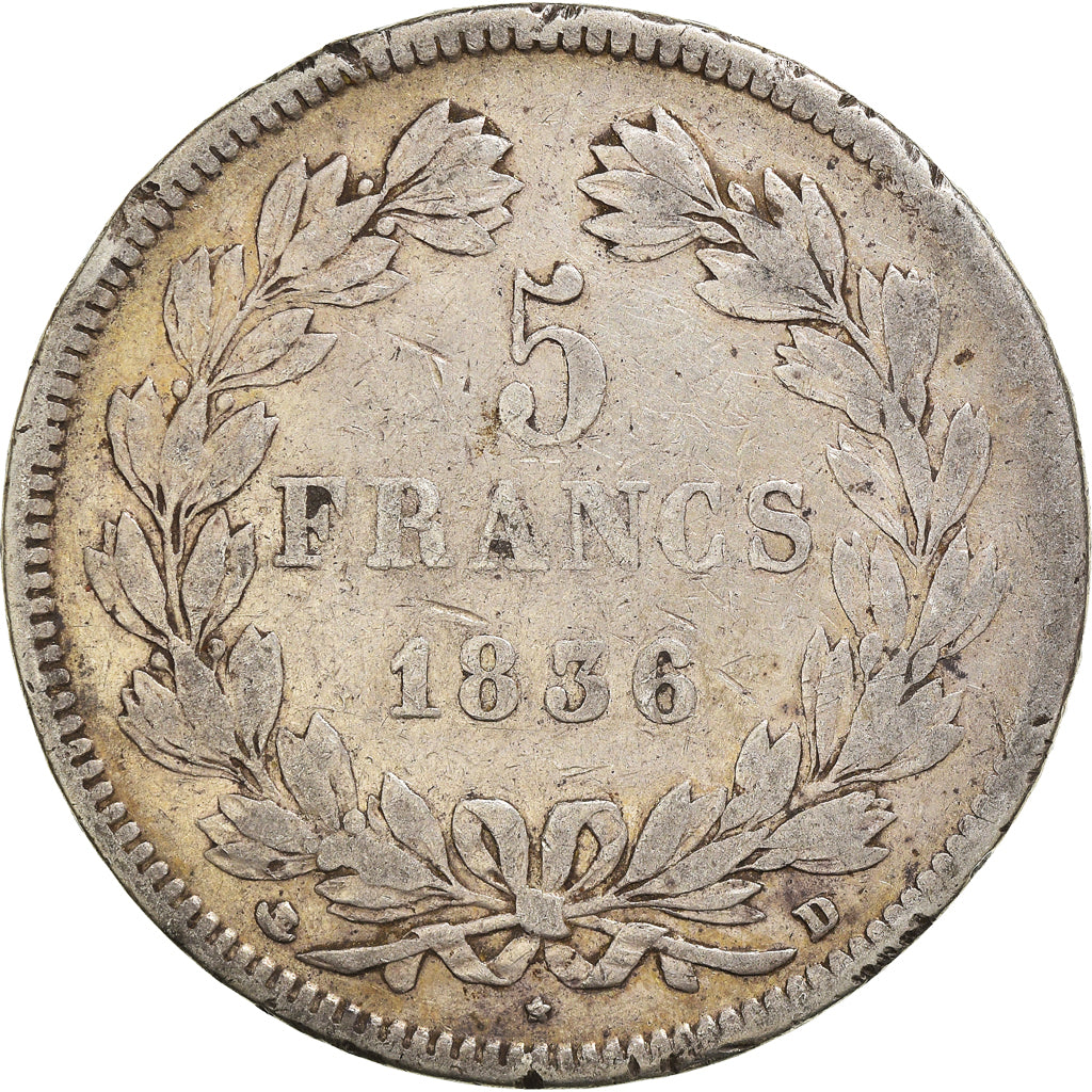 Münze, Frankreich, Louis-Philippe, 5 Francs, 1836, Lyon, S, Silber, KM:749.4
