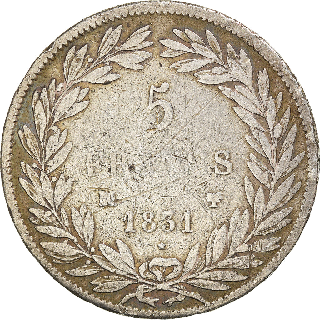 Münze, Frankreich, Louis-Philippe, 5 Francs, 1831, Marseille, S, Silber