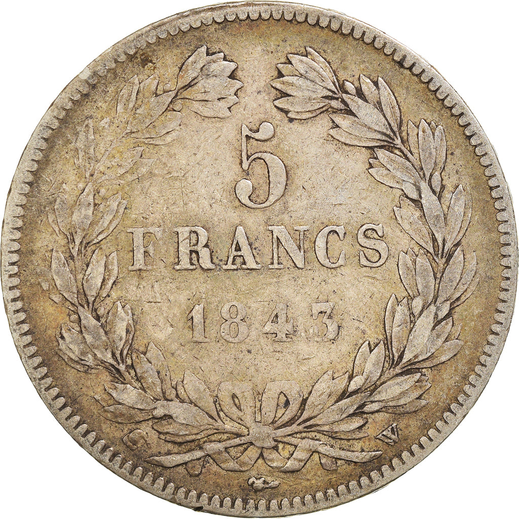 Munten, Frankrijk, Louis-Philippe, 5 Francs, 1843, Lille, FR+, Zilver