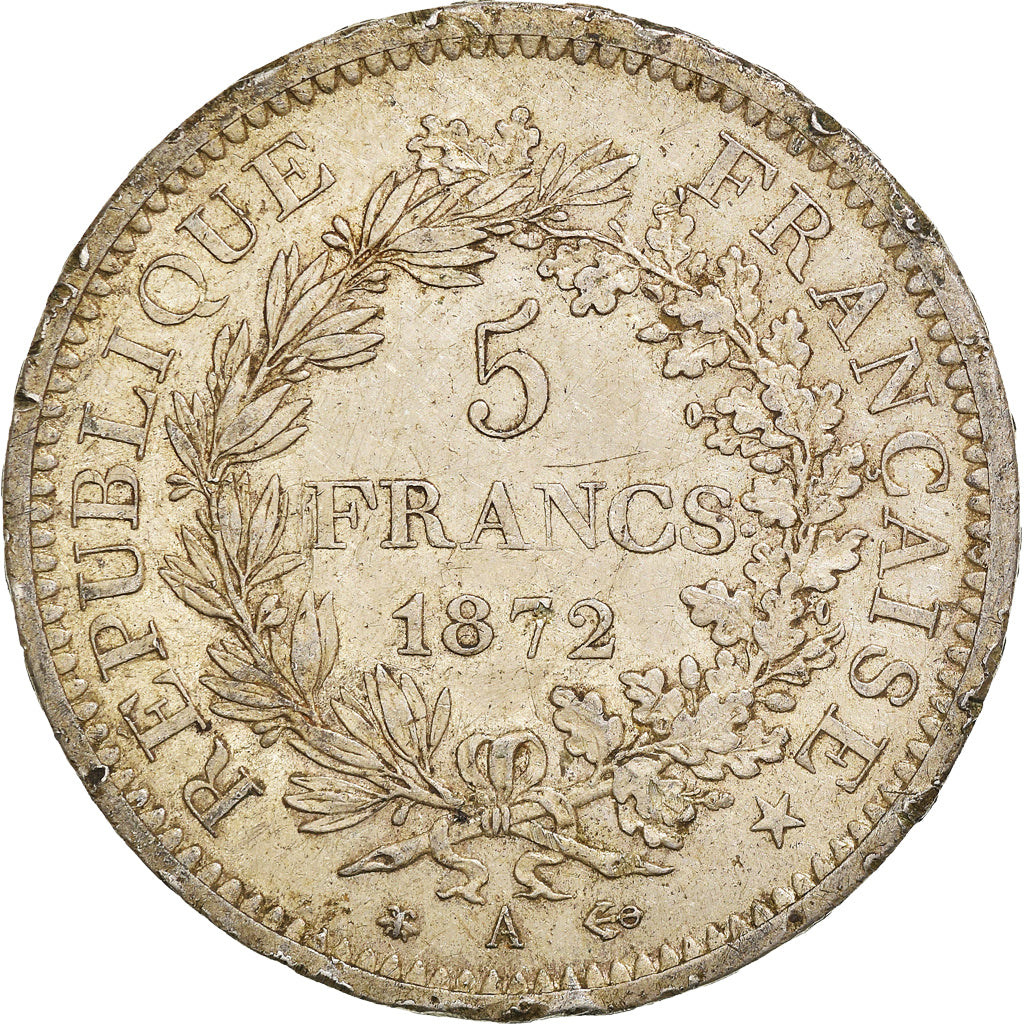 Moneta, Francia, Hercule, 5 Francs, 1872, Paris, BB, Argento, KM:820.1