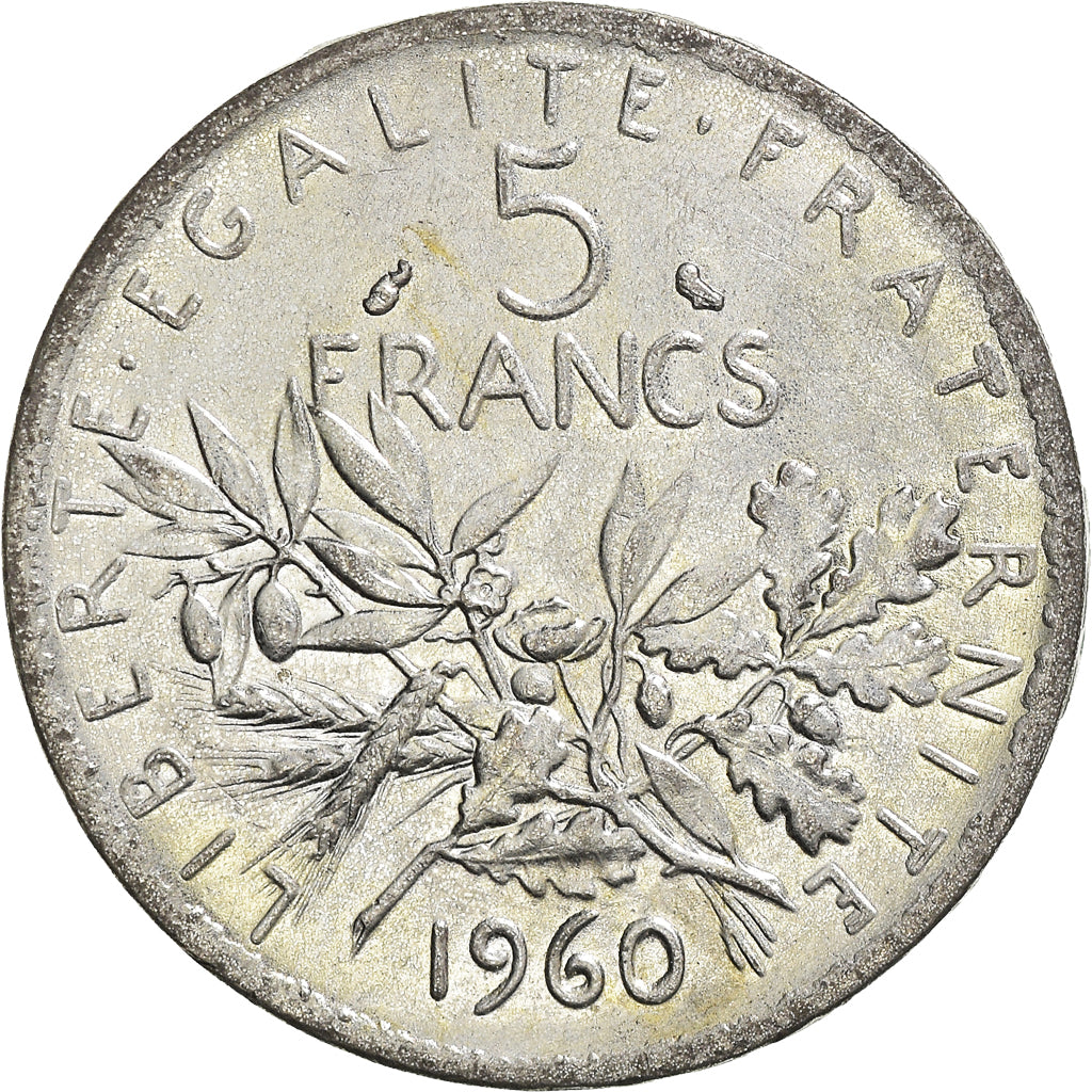Münze, Frankreich, Semeuse, 5 Francs, 1960, Contemporary forgery, SS+, Silvery