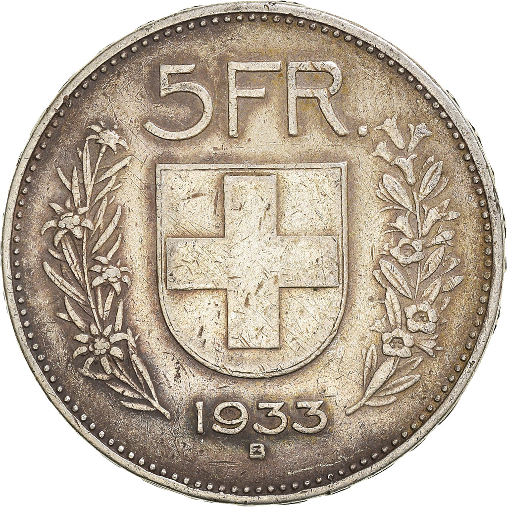 Coin, Switzerland, 5 Francs, 1933, Bern, VF(30-35), Silver, KM:40